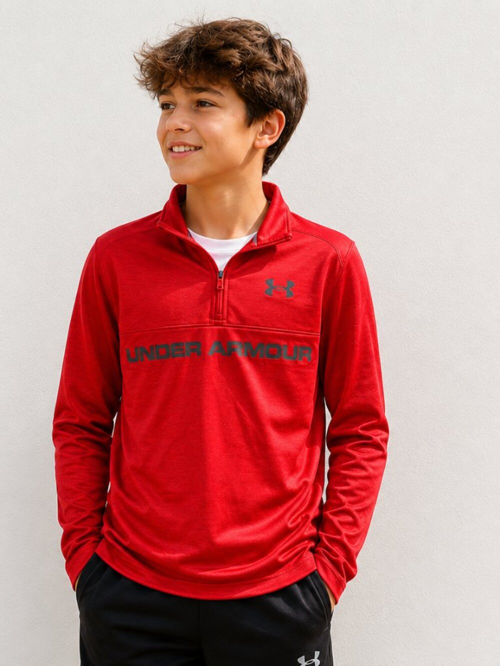 Under Armour Tech Quarter Zip Pullover Red Long Sleeve Athletic Sweatsh Youth XL